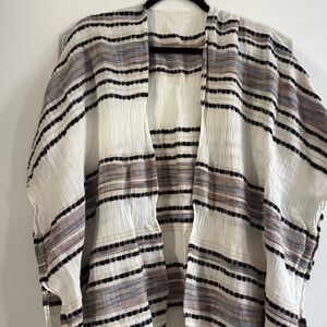 Striped Open Front Linen Kimono